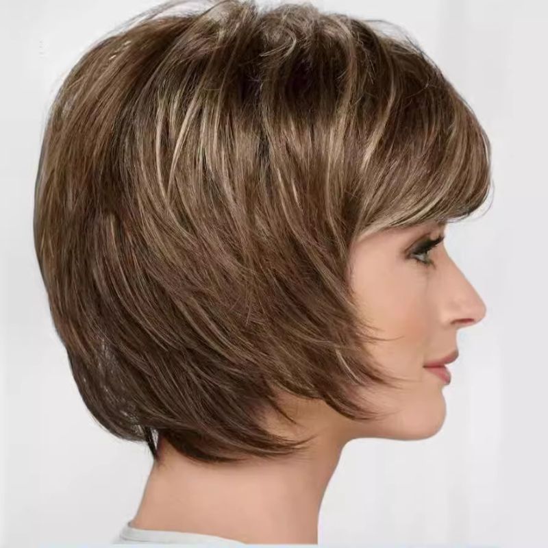 Парик – къса права коса, слоеста, термоустойчива синтетика, модел RX042198, за жени, може да се боядисва, чело: прави или наклонени