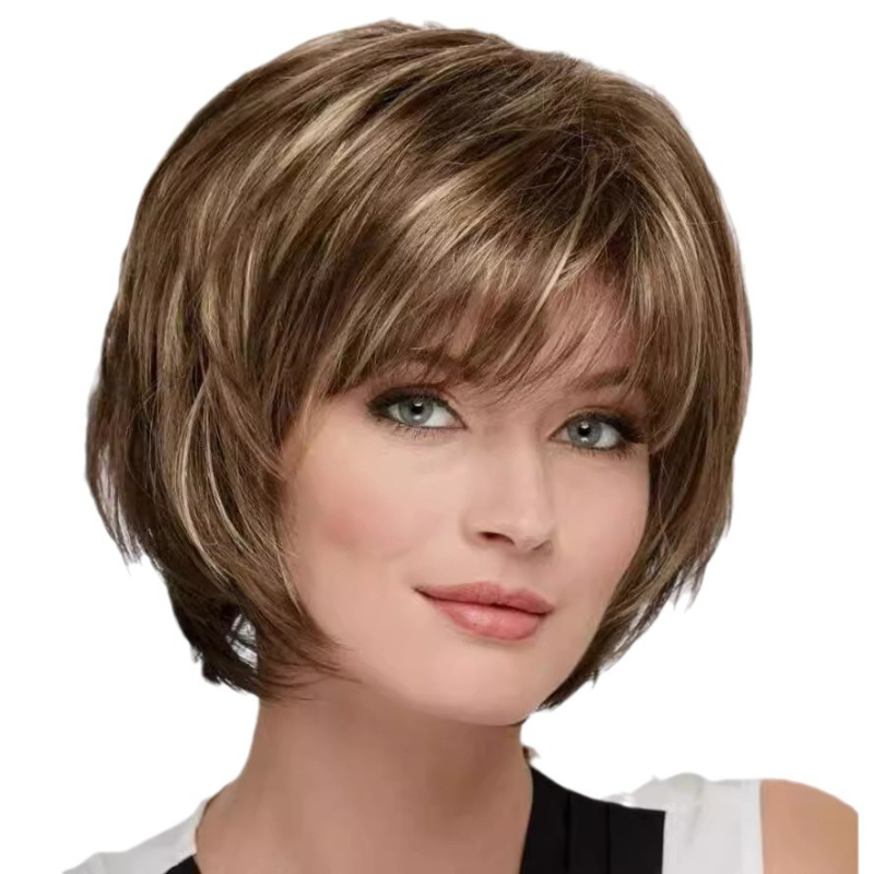 Парик – къса права коса, слоеста, термоустойчива синтетика, модел RX042198, за жени, може да се боядисва, чело: прави или наклонени