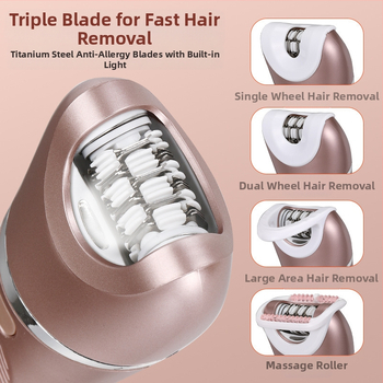 Hatteker epilator electric 3 în 1 pentru femei – pentru întreg corpul, cap de tăiere din oțel inox, corp din ABS, utilizare umedă și uscată