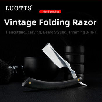 LUOTTS Държач за бръснач от ебоново дърво и неръждаема стомана, винтидж стил за фризьорски и бръснарски инструменти, 56 g, персонализирана опаковка и лого