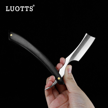 LUOTTS Държач за бръснач от ебоново дърво и неръждаема стомана, винтидж стил за фризьорски и бръснарски инструменти, 56 g, персонализирана опаковка и лого