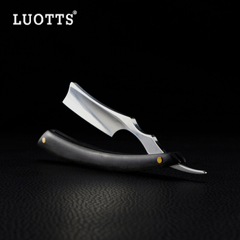 LUOTTS Държач за бръснач от ебоново дърво и неръждаема стомана, винтидж стил за фризьорски и бръснарски инструменти, 56 g, персонализирана опаковка и лого