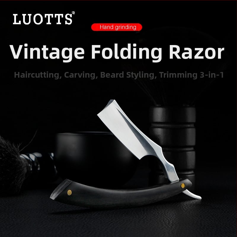 LUOTTS Държач за бръснач от ебоново дърво и неръждаема стомана, винтидж стил за фризьорски и бръснарски инструменти, 56 g, персонализирана опаковка и лого