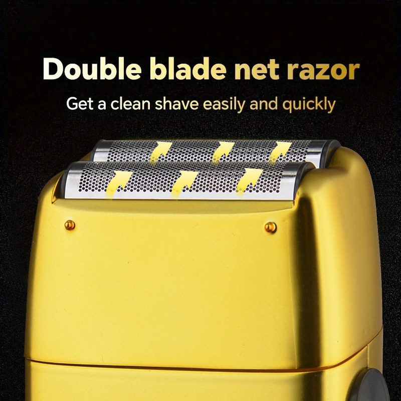 Ηλεκτρική ξυριστική μηχανή με αιωρούμενη κεφαλή, διπλές λεπίδες με κίνηση εμπρός-πίσω, 60 λεπτά αυτονομία, φόρτιση USB, ενσωματωμένη μπαταρία 500–800 mAh.