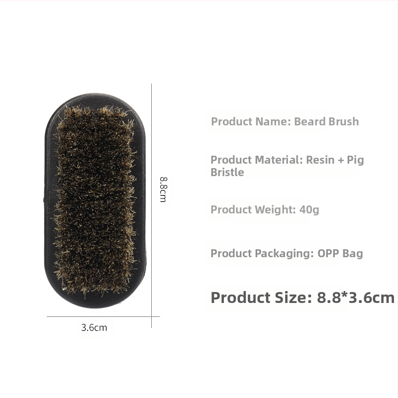 Четка за брада, портативна с пластмасова дръжка, 1 бр., смола + четина, дължина на четината 3 см