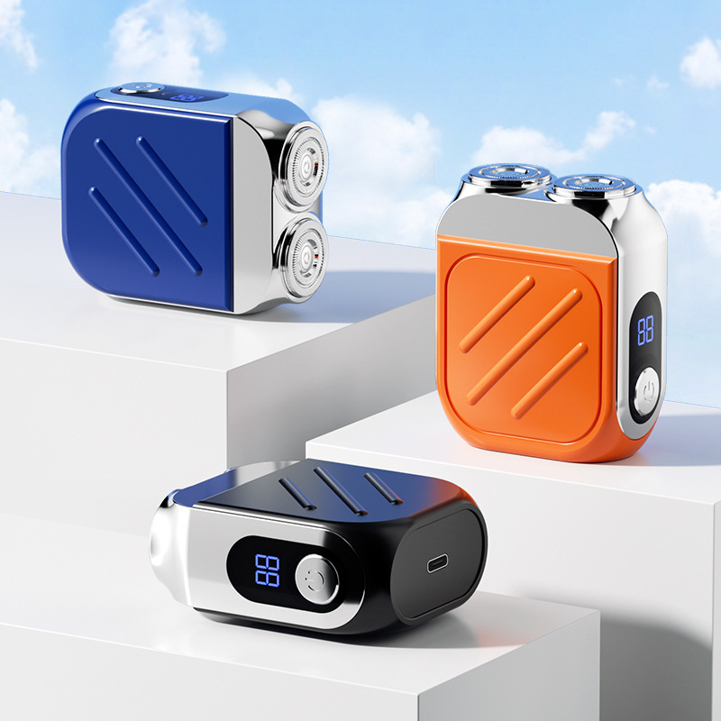 Ηλεκτρική ξυριστική μηχανή με περιστρεφόμενη κεφαλή δύο λεπίδων, κινητήρας χωρίς ψήφτρες, ενσωματωμένη μπαταρία 500–800 mAh, αυτονομία έως 40 λεπτά, επαναφορτιζόμενη, πλενόμενη κεφαλή, πλωτή κεφαλή