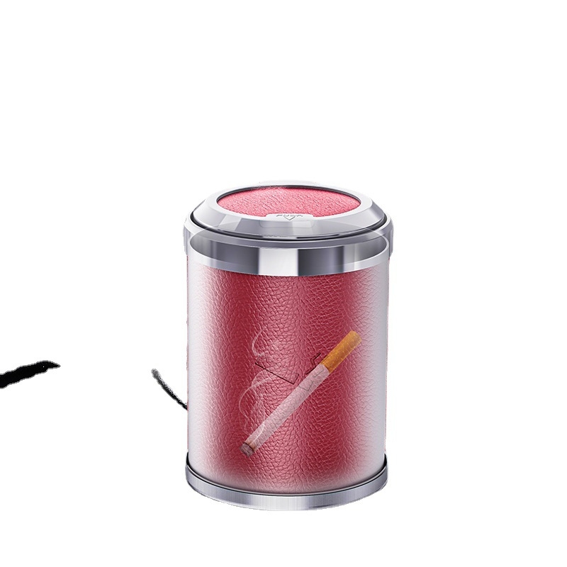 Automobilio pelenų laikiklis su odiniu ir lydinio vidumi, LED naktinis apšvietimas, 3D metalo dizainas, spaudimo jungiklis, apie 200 g, skirtas automobiliui ir namų naudojimui