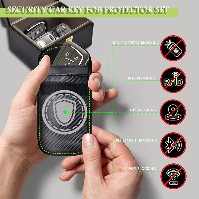 Raktų raktų maišelis komplektas (2 vnt.) su RFID apsaugine dėžute ir apsauginiu narvu – PU oda, nano apsaugos įdėklas, spindulių apsauga, modelis YS-2310