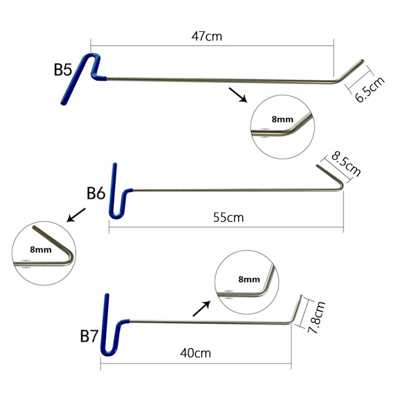 Комплект за ремонт на вдлъбнатини по автомобил с кука и лост, модел 0012, 28 части, нетно тегло 3,8 кг