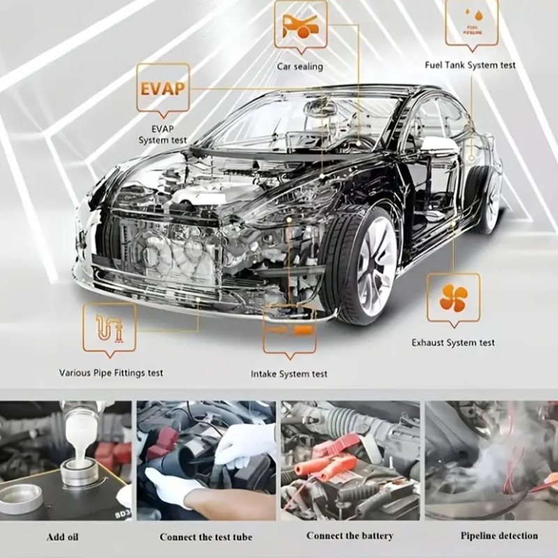 Automašīnas dūmu noplūdes detektors motoru ieplūdes un izplūdes sistēmai ar manometru Kumore KSD202
