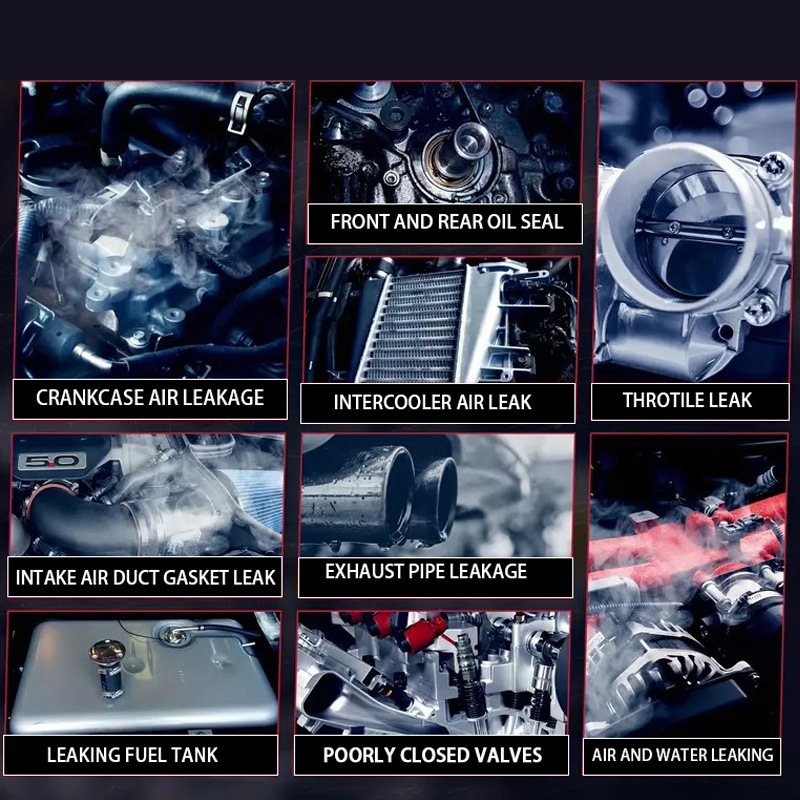 Automašīnas dūmu noplūdes detektors motoru ieplūdes un izplūdes sistēmai ar manometru Kumore KSD202