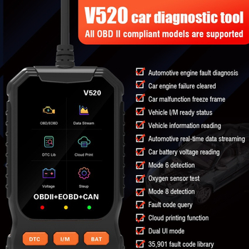OBD2 automašīnas skeneris diagnostikas rīks V520 — AERMOTOR, 12-24V, darba temperatūra 50°C