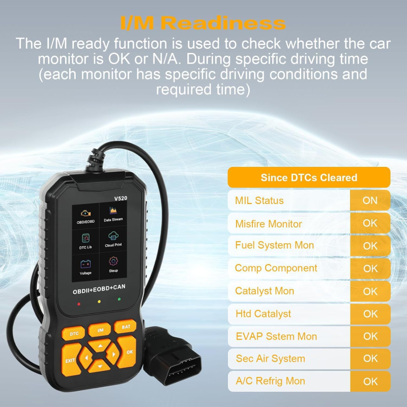 OBD2 automašīnas skeneris diagnostikas rīks V520 — AERMOTOR, 12-24V, darba temperatūra 50°C