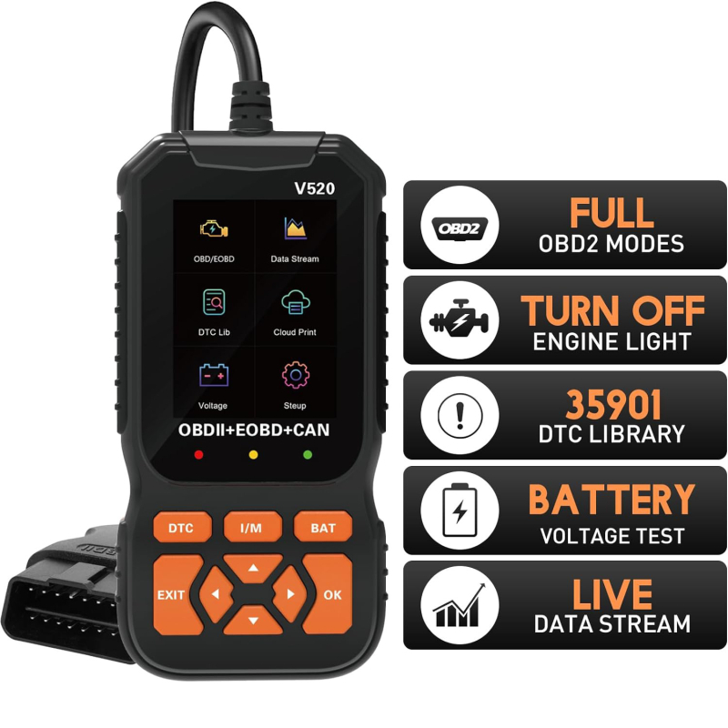 OBD2 automašīnas skeneris diagnostikas rīks V520 — AERMOTOR, 12-24V, darba temperatūra 50°C