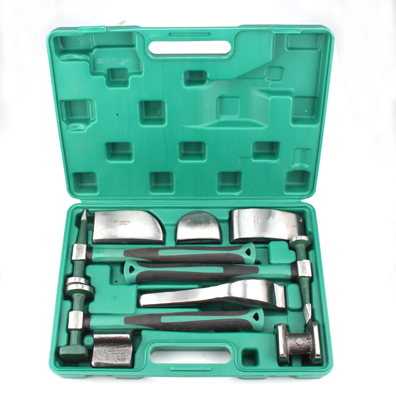 TOTCHI lakštinių plokščių plaktukas, 9 dalių rinkinys auto plektrų remontui, galvos medžiaga aukštos anglies plienas, rankena iš plastiko, ilgis 280 mm