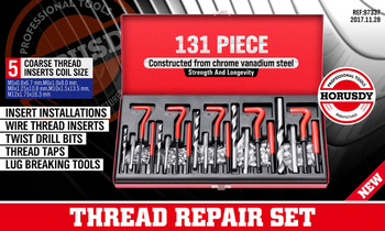 Комплект инструменти за ремонт на метрични резби, хром-ванадиева стомана, 131 части, за ремонт на машини