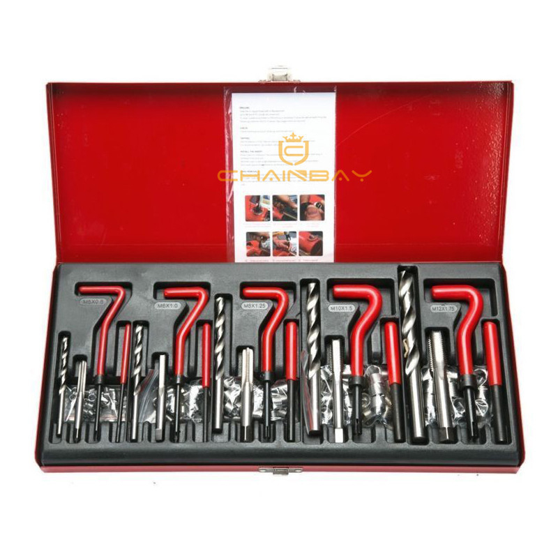 131 darabos készlet menetfúrási és gyújtógyertya javító eszközök autóhoz | CHAINBAY, Acél, Nettó tömeg 2.5
