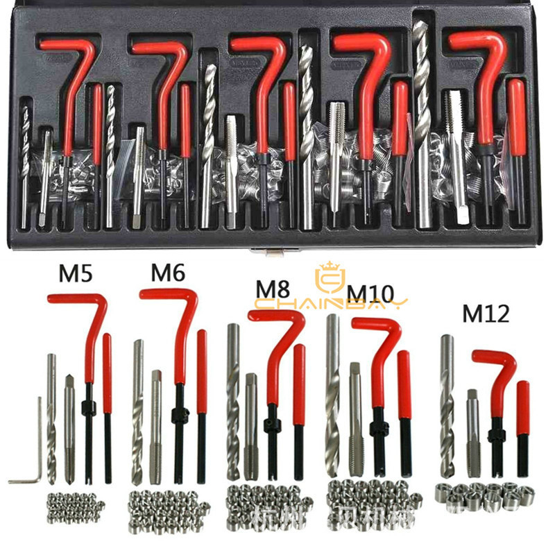 131 darabos készlet menetfúrási és gyújtógyertya javító eszközök autóhoz | CHAINBAY, Acél, Nettó tömeg 2.5