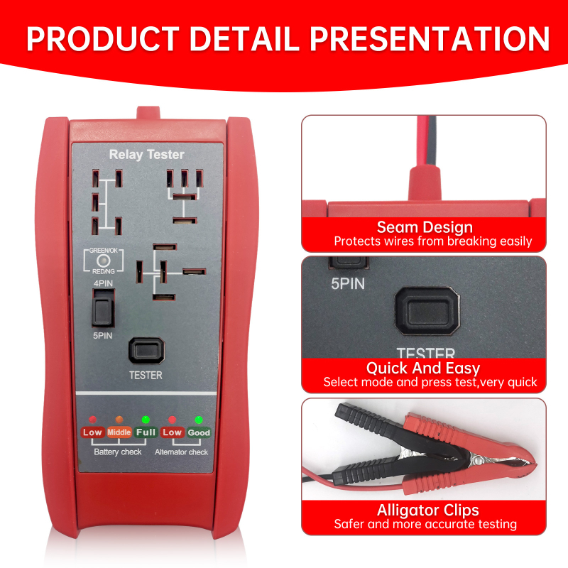 RT-910 divu funkciju auto releja un akumulatora detektors – auto defektu detektors, 12V, 0–40°C, atklāšanas sistēma 6–16