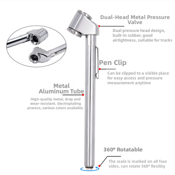 Μεταλλικός μετρητής πίεσης ελαστικών με διπλό κεφάλι, μοντέλο SMT 1203, εύρος 10–120 PSI, ακρίβεια 2 PSI, μονάδες PSI/KPA/BAR, υλικά: κράμα ψευδάργυρου, ανοξείδωτο ατσάλι, ABS, για αυτοκίνητα