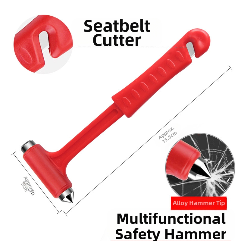 Автомобилен аварийен чук, марка Security, пластмасов и метален корпус, многофункционален инструмент за самопомощ, чупач на стъкла