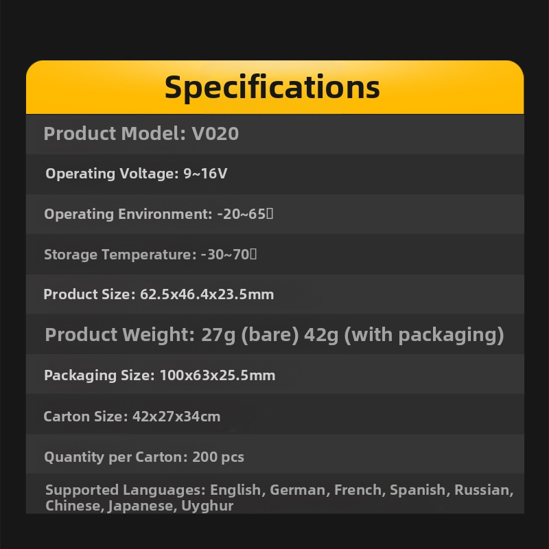OBD2 инструмент за диагностика на двигателя, модел V020, 9–16 V, -20 до 65°C, универсална съвместимост