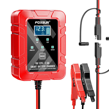 Foxsur зарядно за оловни киселинни батерии 6V/12V, 1.5A, вход AC100-240V, модел FBC061215D
