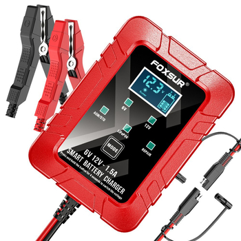 Foxsur зарядно за оловни киселинни батерии 6V/12V, 1.5A, вход AC100-240V, модел FBC061215D