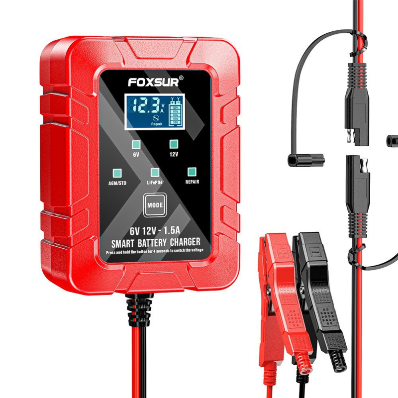 Foxsur зарядно за оловни киселинни батерии 6V/12V, 1.5A, вход AC100-240V, модел FBC061215D