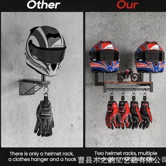 Дървен стенен държач за каски – витрина за каски за магазин, многоетажен дизайн