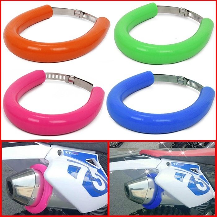 Off-road motorkerékpár kipufogócsövéhez készült védő gumigyűrű, esés- és égésvédelmi funkcióval