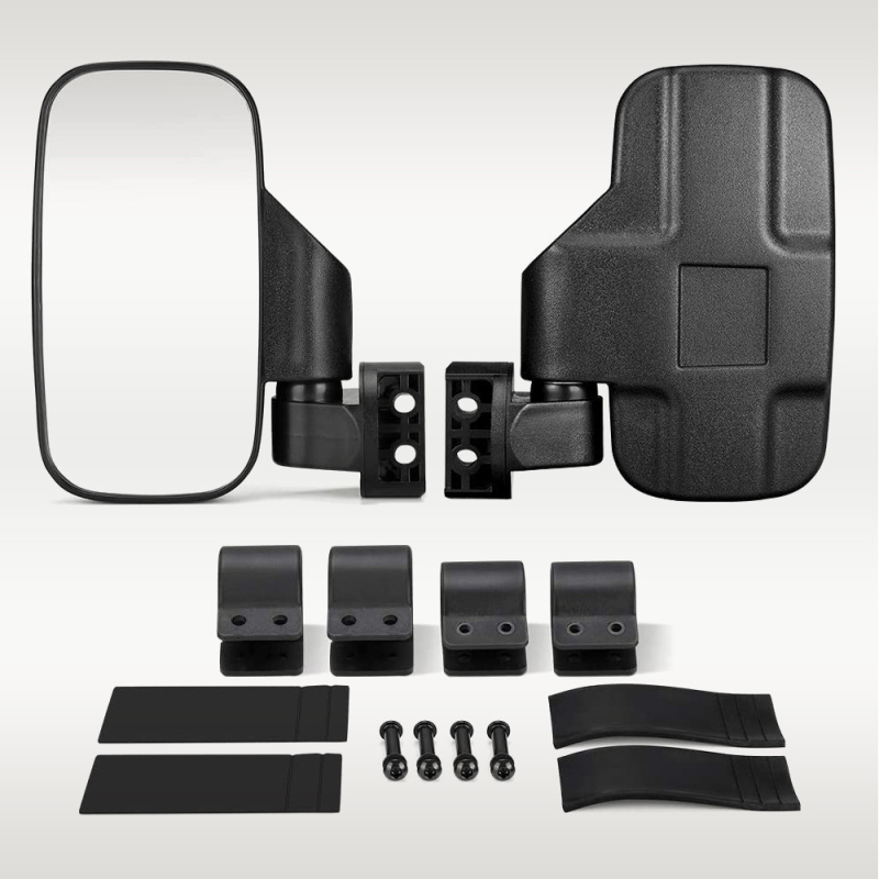 UTV/ATV šoninis veidrodis – kvadratinis stiklas, PMMA/ABS korpusas, modelis MIR_UTV_S-23800, vamzdinės apkabos tvirtinimas, bekelės naudojimui