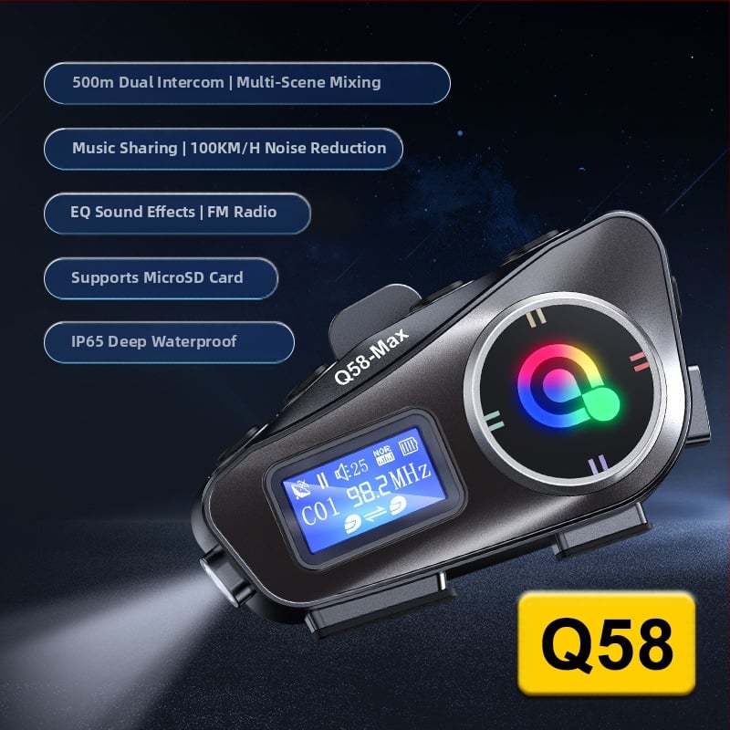 Q58MAX Bluetooth ķivere interkoma ausu komplekts ar FM radio un TF karti, 20 m darbības diapazons, Bluetooth 5.3, stereo dubultās ausis, 22 h darbības laiks