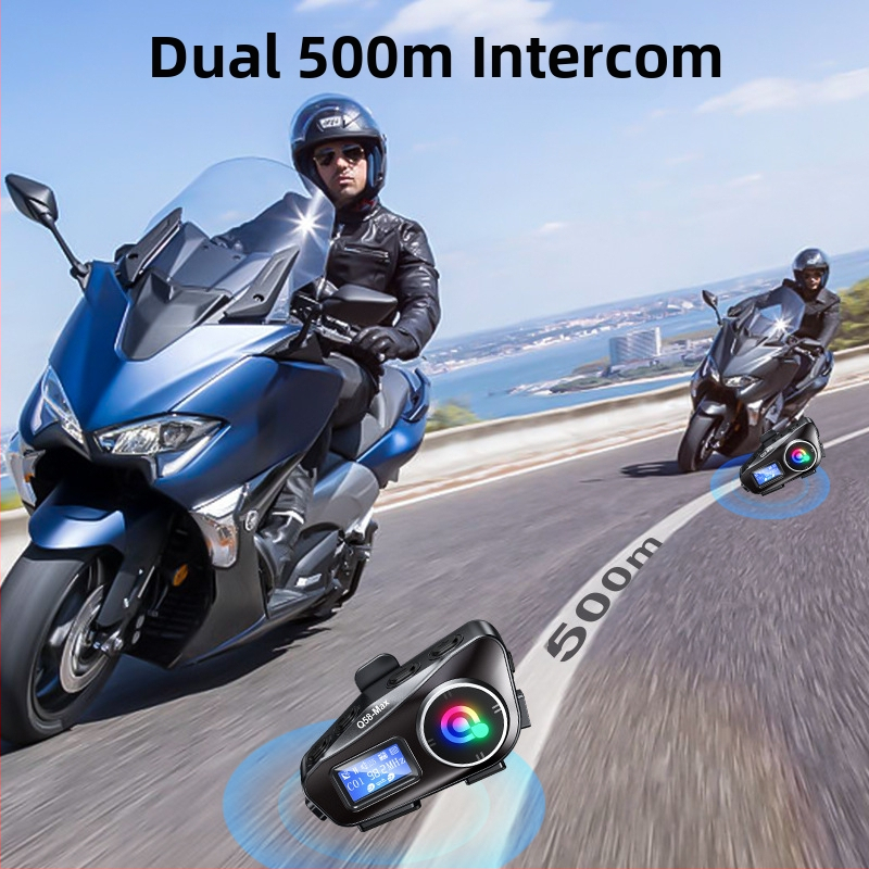 Q58MAX Bluetooth интерком шлем слушалка с FM радио и TF карта, обхват 20 м, Bluetooth 5.3, стерео двустранен звук, 22 ч батерия