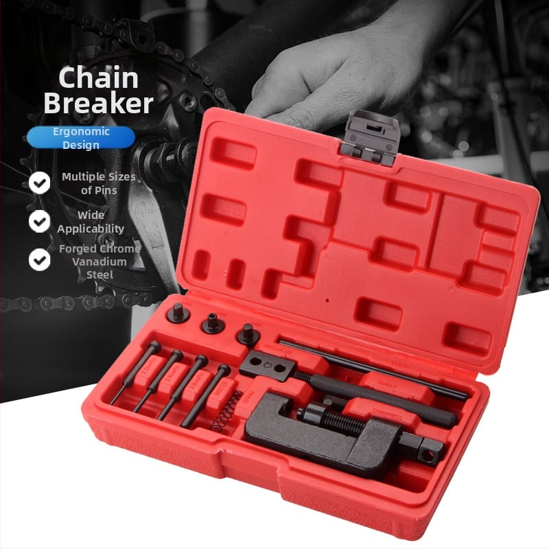 Комплект за демонтаж на ангренажната верига за велосипед и мотоциклет, Rat въглеродна стомана, 13 части, за ремонт на автомобили, чисто тегло 0.84 кг