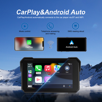 Motocikla navigācijas ekrāns ar bezvadu CarPlay/Android Auto – 12V, ūdensizturīgs, modelis A4058, universāls motocikliem