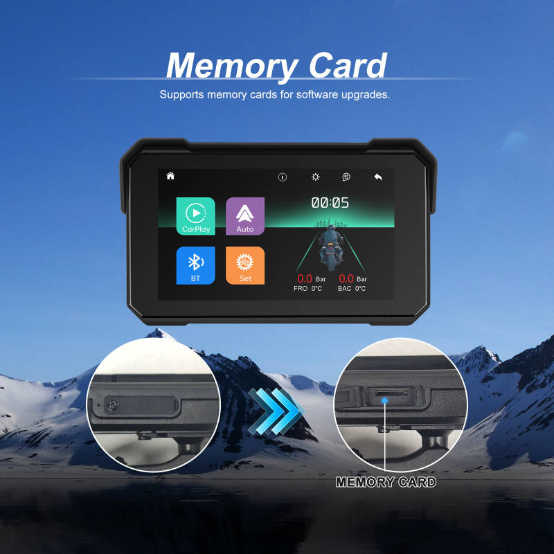 Motorkerékpár navigációs kijelző vezeték nélküli CarPlay/Android Auto – 12V, vízálló, modell A4058, univerzális motorkerékpárokhoz