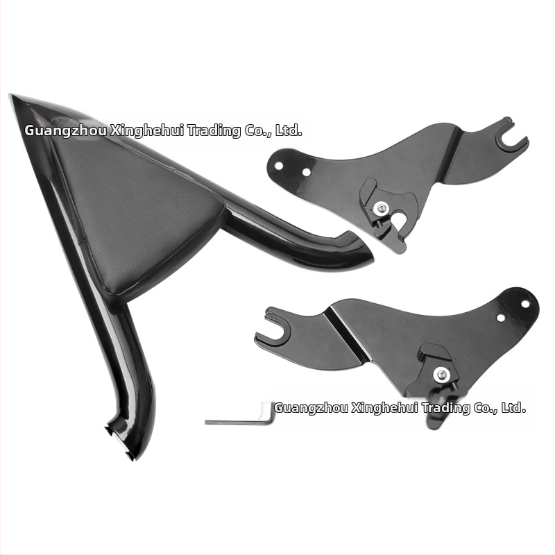 Harley motorkerékpárokhoz készült hátsó támasz, osztott gyorskioldó utas háttámla, hegyes ívű dizájnnal (Model 014588)