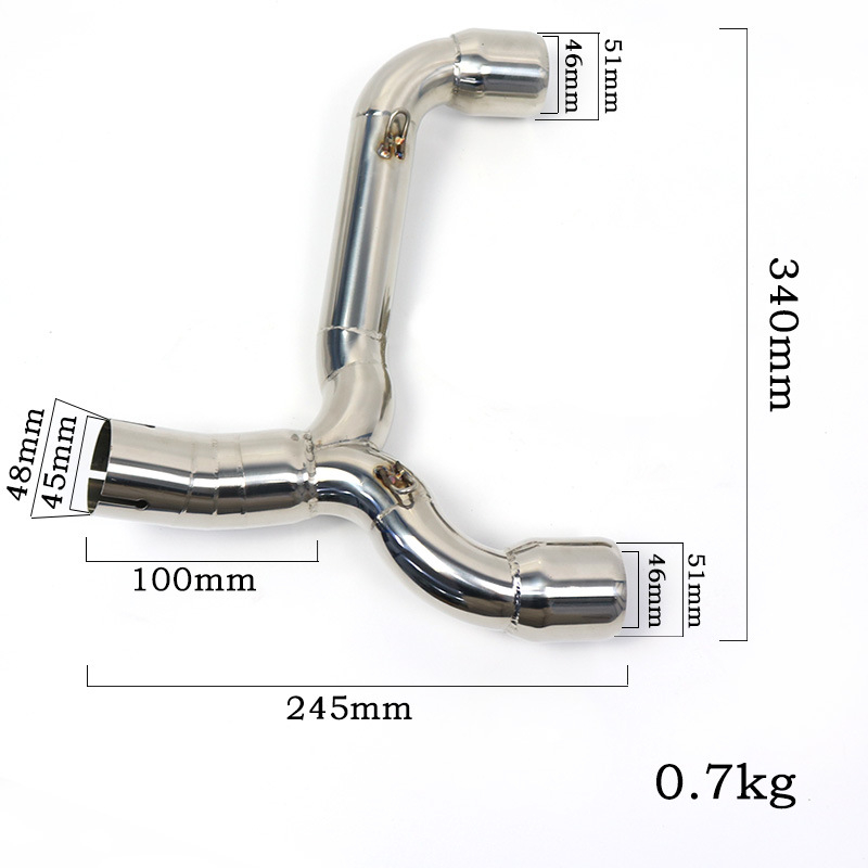 Módosított kipufogócső rozsdamentes acélból, középső rész, GSR400 GSR600 BK400 BK600 modellekhez (Típus: módosított kipufogócső; Anyag: rozsdamentes acél; Alkalmazható modellek: GSR400, GSR600, BK400, BK600)