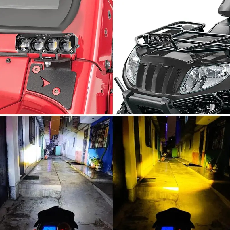 Motocikla dienas gaisma ar 4 LED, 40W, divkrāsu gaisma, 3000lm, 10-80V, L401 modelis, alumīnija sakausējums