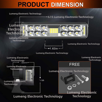 LED auto darba gaisma ar dubultrindu, trīspusīgu dizainu – 60W, 12-24V, 6000LM, 6000-6500K, alumīnija sakausējums