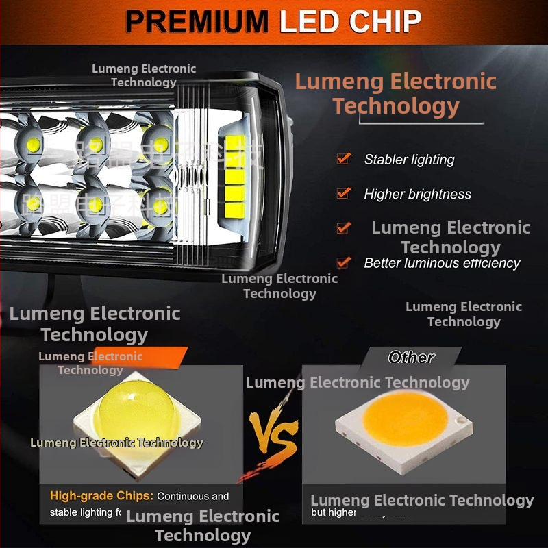 LED automobilių darbo šviesa su dviejų eilių, trijų pusių dizainu – 60W, 12-24V, 6000LM, 6000-6500K, aliuminio lydinys