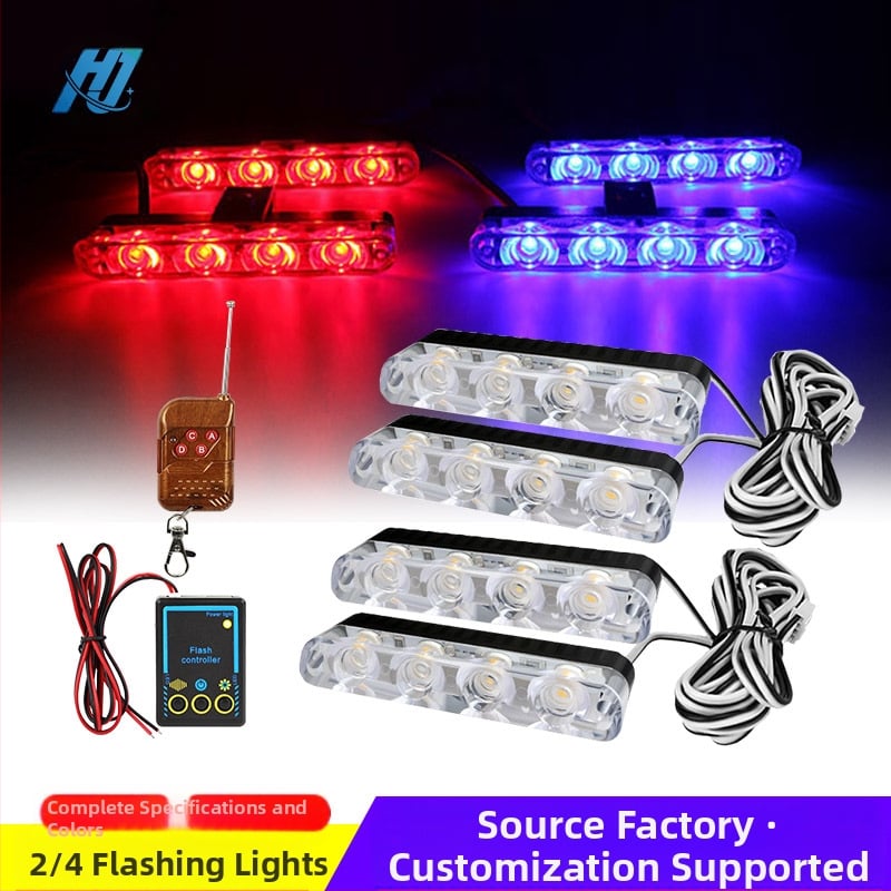 LED griļas gaismas automašīnām un kravas auto ar attālināto vadību, strobe gaisma, 12V, 9W, 1000 lm, modelis 608