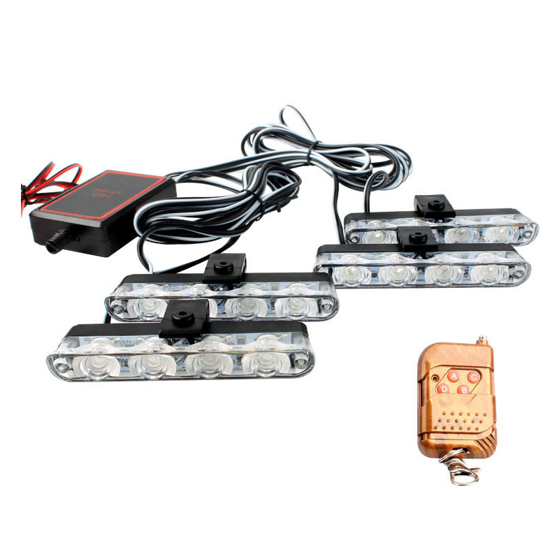 LED autó- és teherautó grilles lámpa távirányítóval, stroboszkóp fény, 12V, 9W, 1000 lm, modell 608