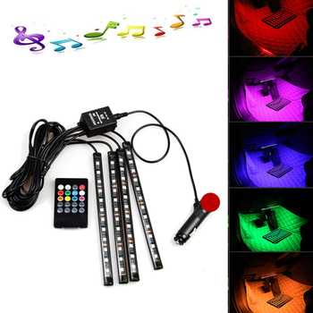 Automobiļa iekšējā ambiālais apgaismojums kāju zonai, RGB LED 5050 SMD, FG-DS18, 12V, 15W, balss vadība un muzikālais ritms