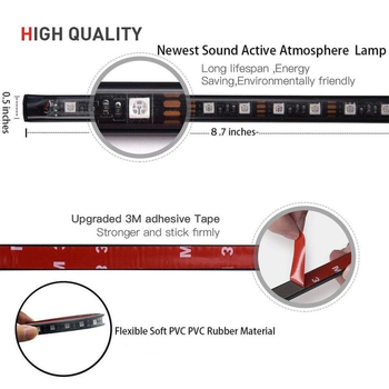 Automobiļa iekšējā ambiālais apgaismojums kāju zonai, RGB LED 5050 SMD, FG-DS18, 12V, 15W, balss vadība un muzikālais ritms