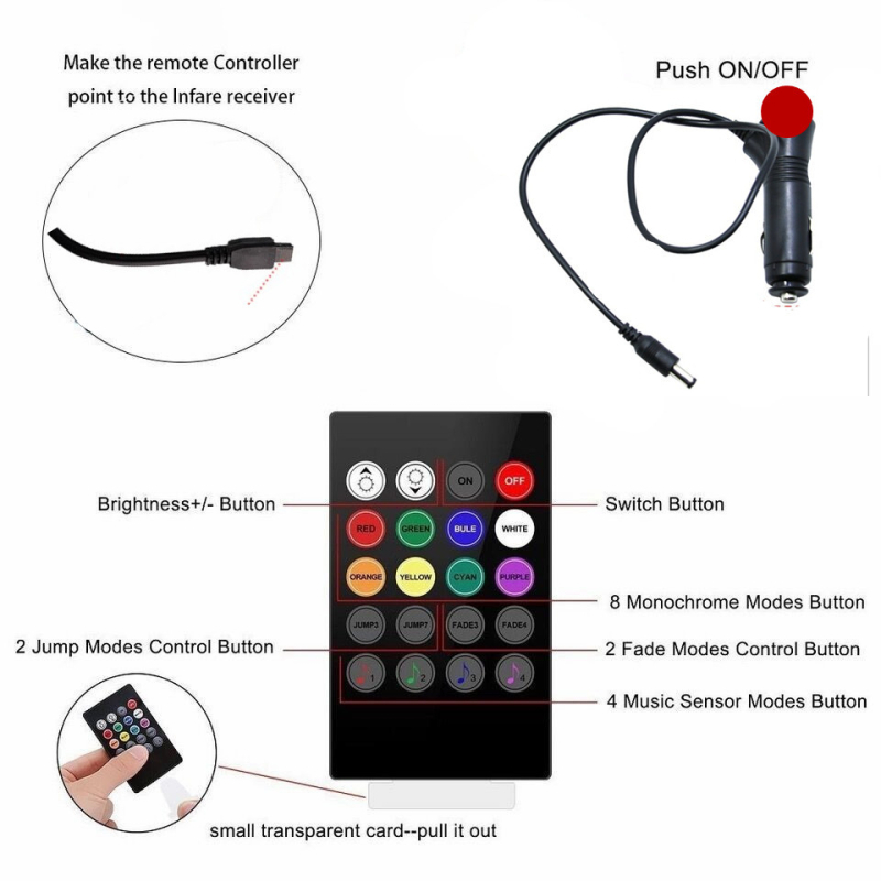 Iluminare ambientală pentru interiorul automobilului, iluminare pentru podea, RGB LED 5050 SMD, model FG-DS18, 12V, 15W, control vocal ritm muzical