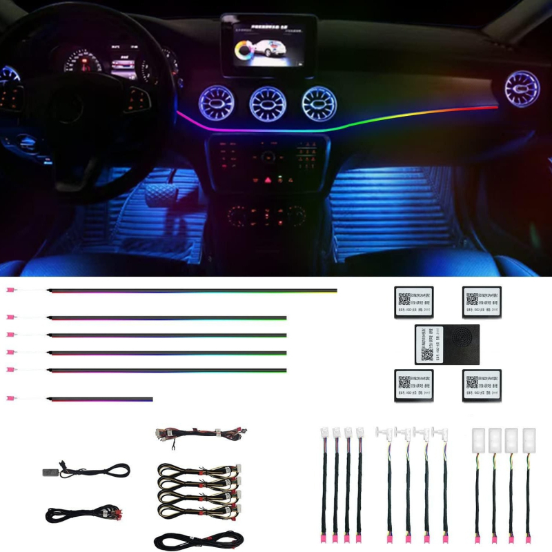 Auto iekšējā LED atmosfēras gaisma ar slēgtu akrila dizainu, 18 LED modelis, 12V 8W, universāla saderība