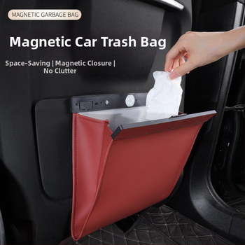 Δερμάτινο δοχείο απορριμμάτων αυτοκινήτου με μαγνητική στερέωση, κρεμάμενος οργανωτής πίσω από το κάθισμα, προσαρμογή με λογότυπο
