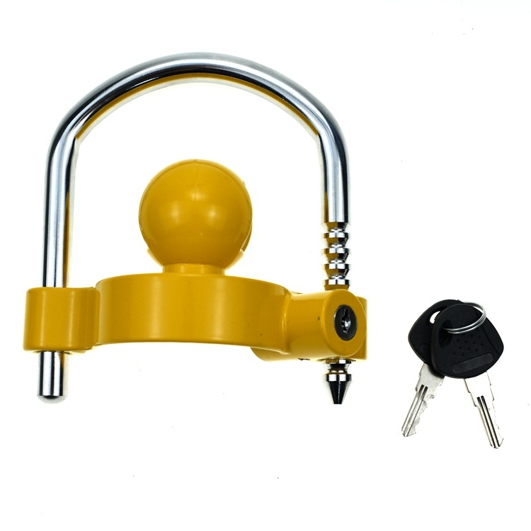 U formos anti‑vagystės užraktas priekaboms, modelis YH9095, medžiaga: aliuminio lydinys + geležis, užrakto cilindras: cinko lydinys, svoris 650 g